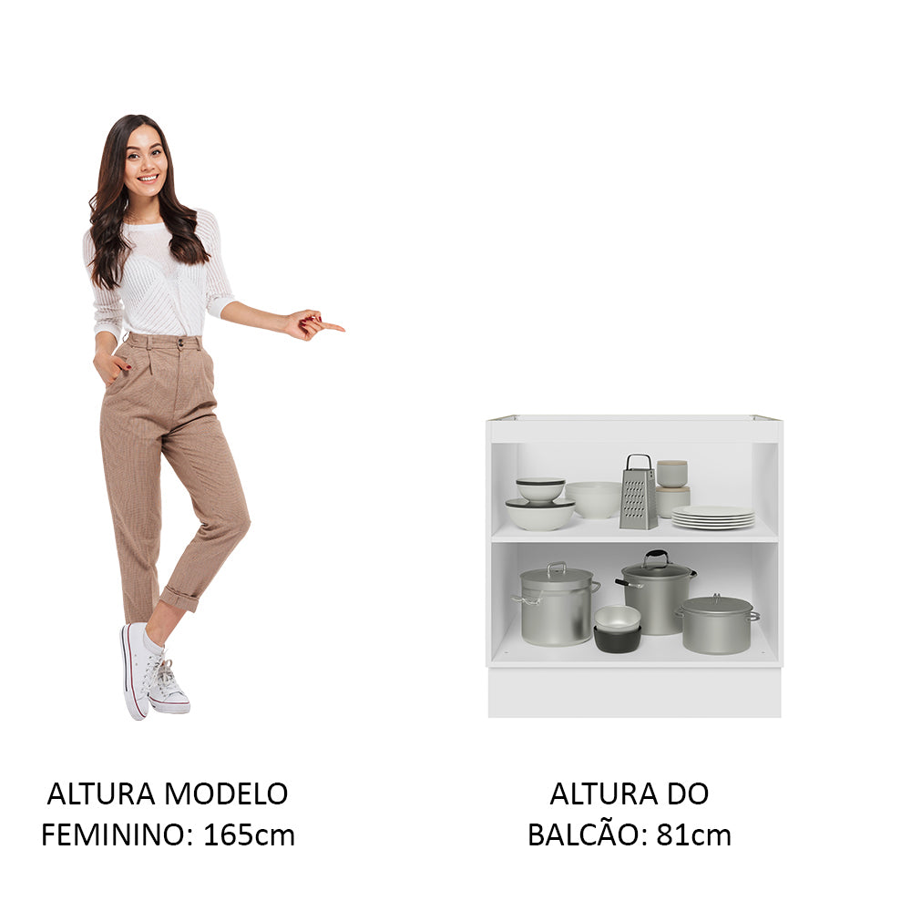 Gabinete Bajo 80 cm 2 Puertas Sin Encimera Blanco/Marrón Glamy Madesa