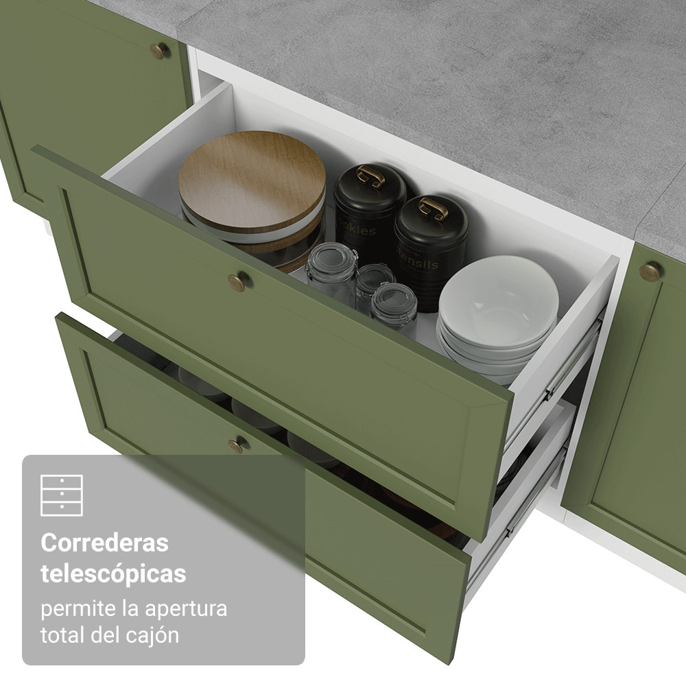 Gabinete Bajo de Cocina 80 x 60 cm 2 Cajones (Con Encimera) Blanco/Verde Vik Madesa