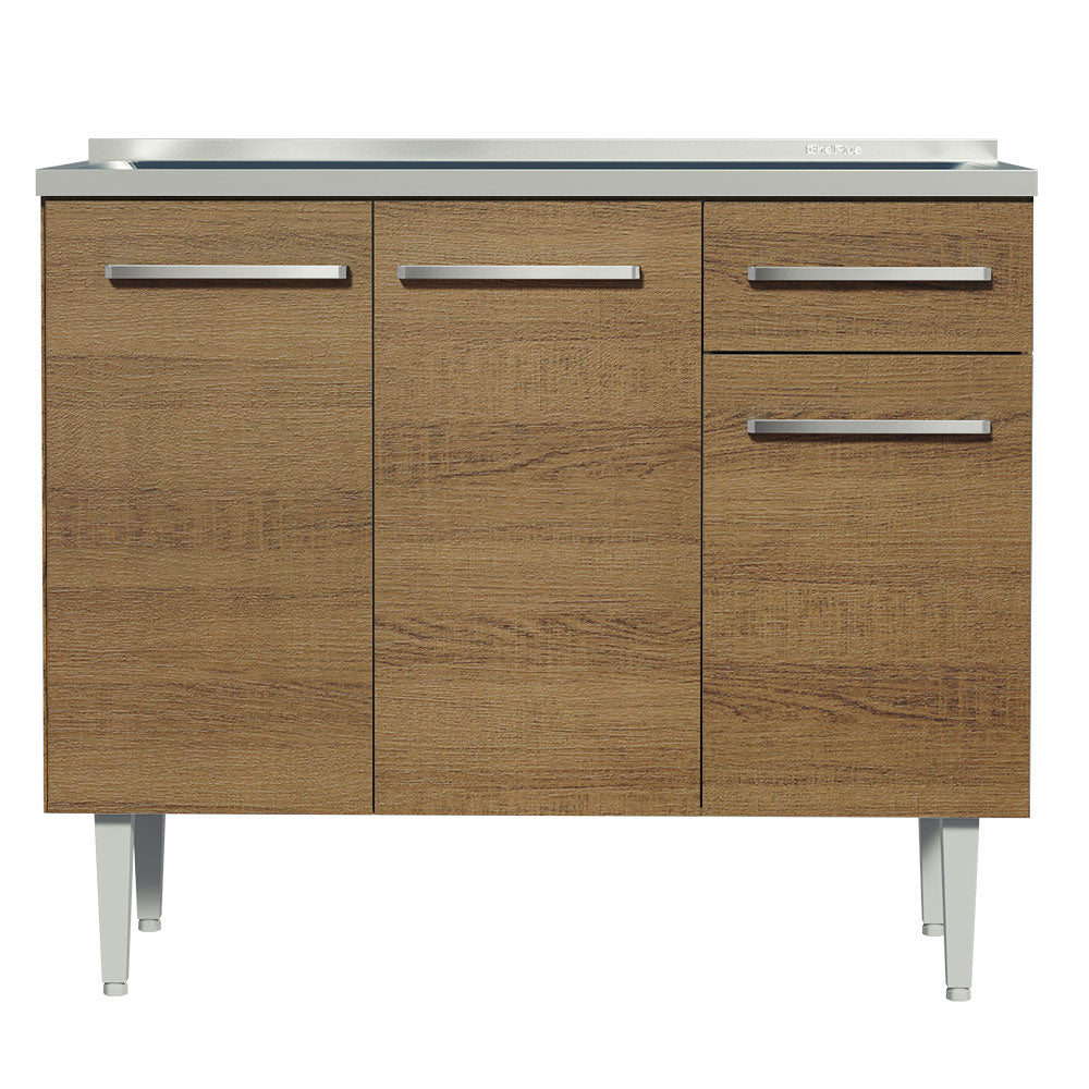 Gabinete Bajo 105 cm 3 Puertas 1 Cajón con Fregadero Marrón Emilly Madesa
