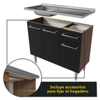 Gabinete Bajo 105 cm 3 Puertas 1 Cajón con Fregadero Marrón/Negro Emilly Madesa