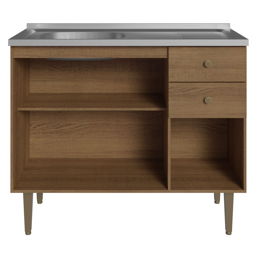 Gabinete Bajo 105 cm 3 Puertas 2 Cajones con Fregadero Marrón Gourmet Madesa