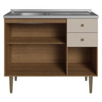 Gabinete Bajo 105 cm 3 Puertas 2 Cajones con Fregadero Marrón/Crema Gourmet Madesa