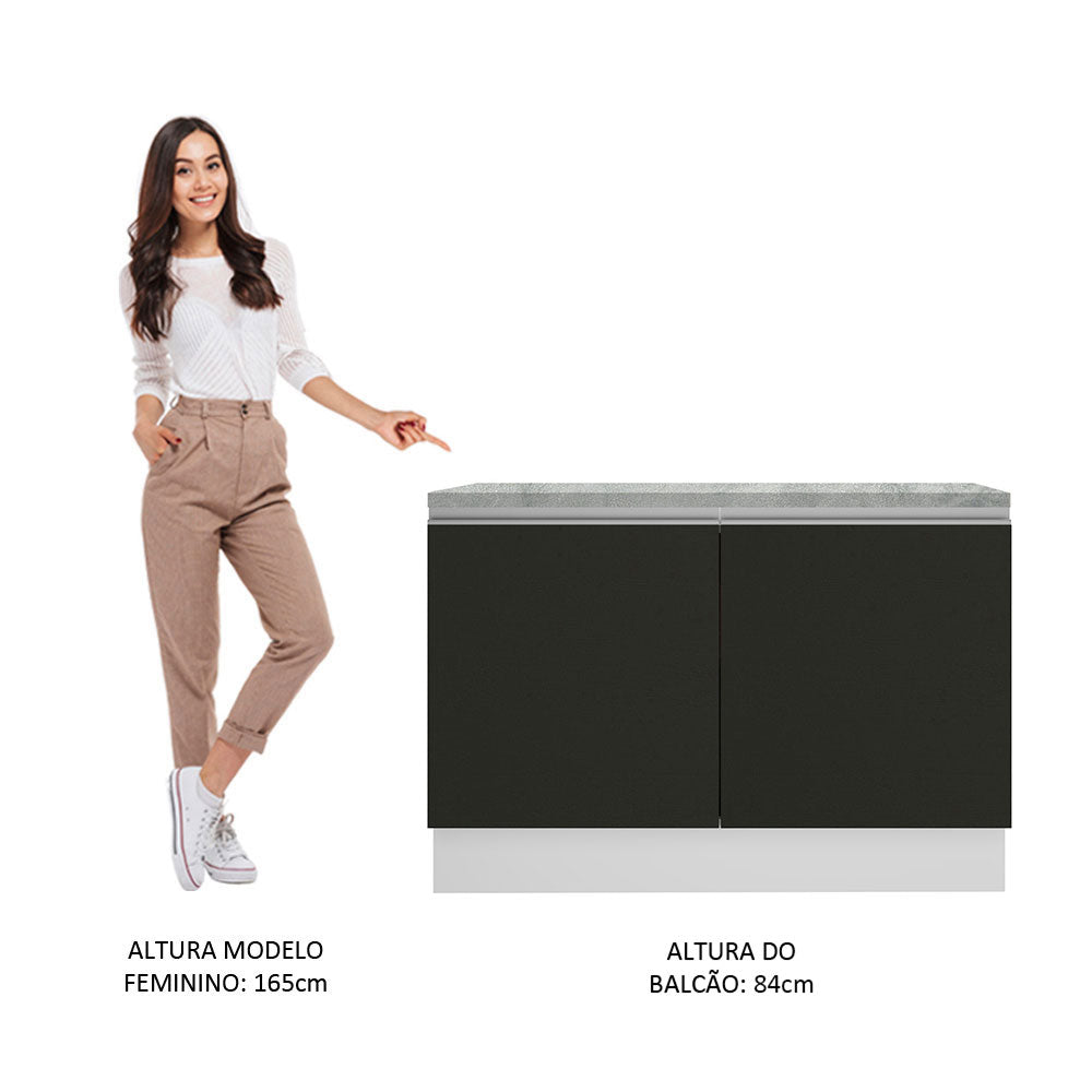 Gabinete Bajo para Fregadero 120 cm 2 Puertas (con Encimera) Glamy Blanco/Negro