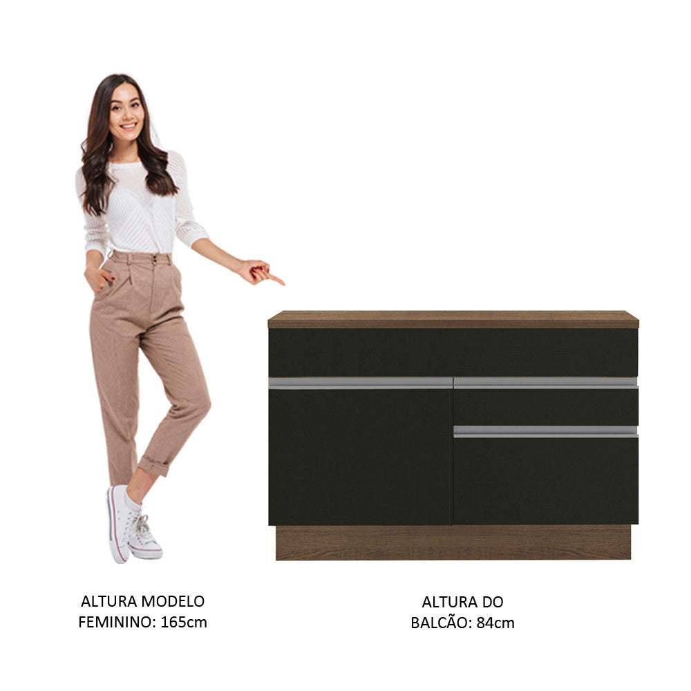 Gabinete Bajo para Fregadero 120 cm 1 Puerta 2 Cajones Marrón/Negro Glamy Madesa