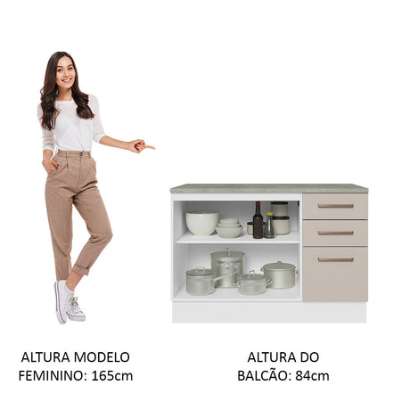 Mueble de Cocina Para Fregadero 120 cm 2 Puertas y 3 Cajones (Con Tablero) Blanco/Crema Agata Madesa