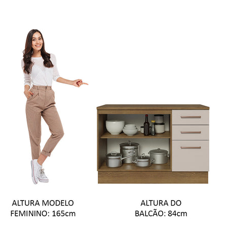 Mueble de Cocina Para Fregadero 120 cm 2 Puertas y 3 Cajones (Con Tablero) Marrón/Crema Agata Madesa