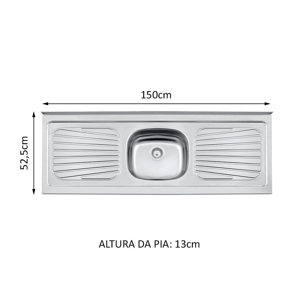 Gabinete Bajo con Tarja 150cm 2 Puertas 2 Cajones Marrón Glamy