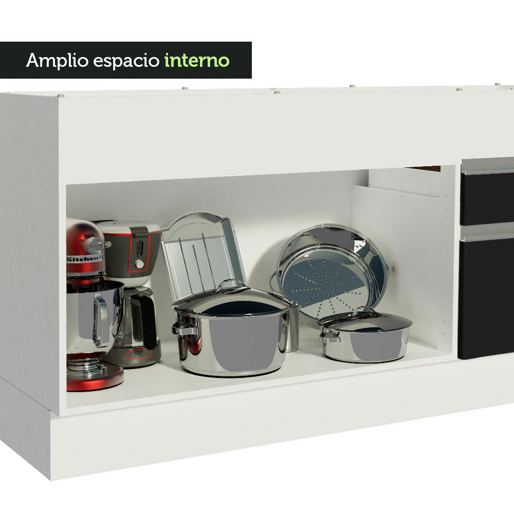 Gabinete Bajo para Fregadero 150cm 2 Puertas y 2 Cajones (Sin Encimera Ni Fregadero) Glamy Blanco/Negro