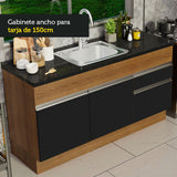 Gabinete Bajo para Fregadero 150cm 2 Puertas y 2 Cajones (Sin Encimera Ni Fregadero) Glamy Marrón/Negro