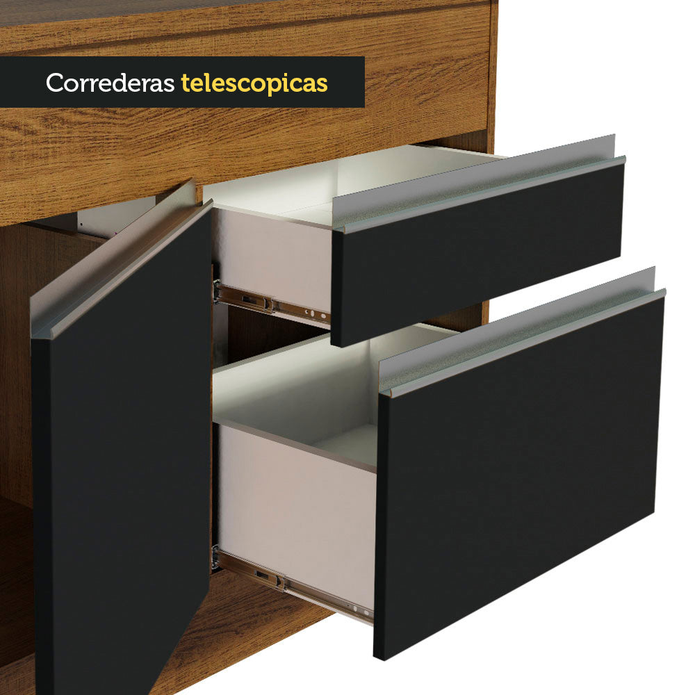 Gabinete Bajo para Fregadero 150 cm 2 Puertas y 2 Cajones (Con Encimera) Glamy Marrón/Negro