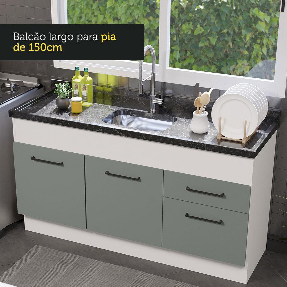 Gabinete Bajo para Fregadero 150 cm 2 Puertas 2 Cajones Sin Encimera Blanco/Gris Agata Madesa