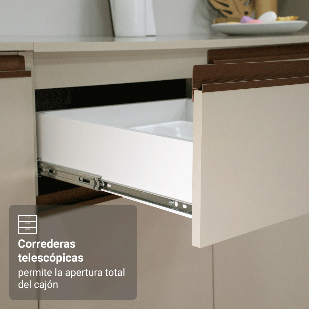 Gabinete Bajo 60 cm 3 Cajones Con Patas Nice Crema