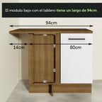 Gabinete Bajo Esquinero 94 cm 1 Puerta Marron/Blanco Agata Madesa