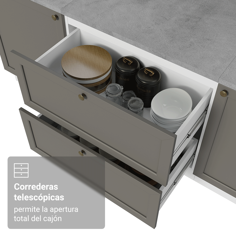 Gabinete Bajo de Cocina 80 cm 2 Cajones (Sin Encimera) Blanco/Gris Vik Madesa