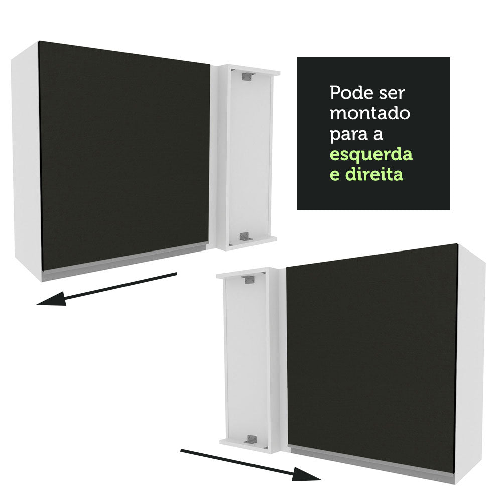 Gabinete Superior Esquinero 94 cm 1 Puerta Blanco/Negro Glamy Madesa