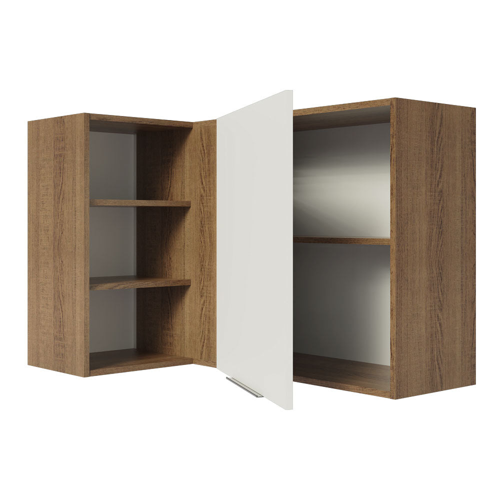 Gabinete Superior Esquinero 166 cm 1 Puerta 3 Nichos Marrón/Blanco Stella Madesa