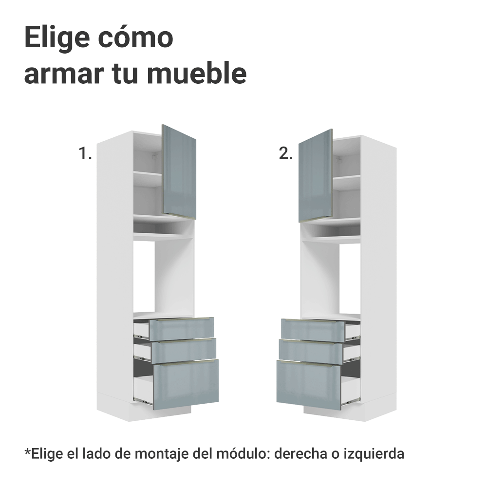 Mueble para Horno 60 cm 1 Puerta e 3 Cajones Blanco/Gris Lux Madesa