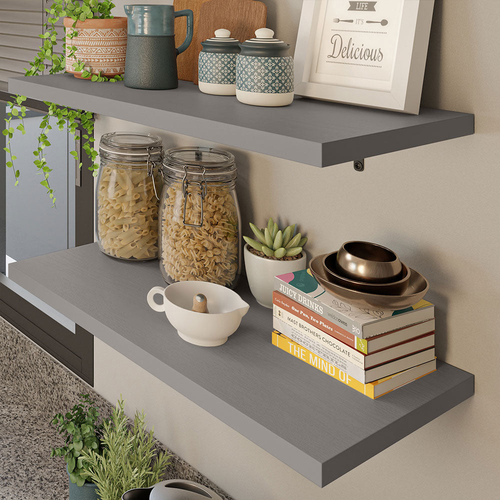 Kit 2 Repisas de Cocina 60 cm con Soporte Metálico Gris