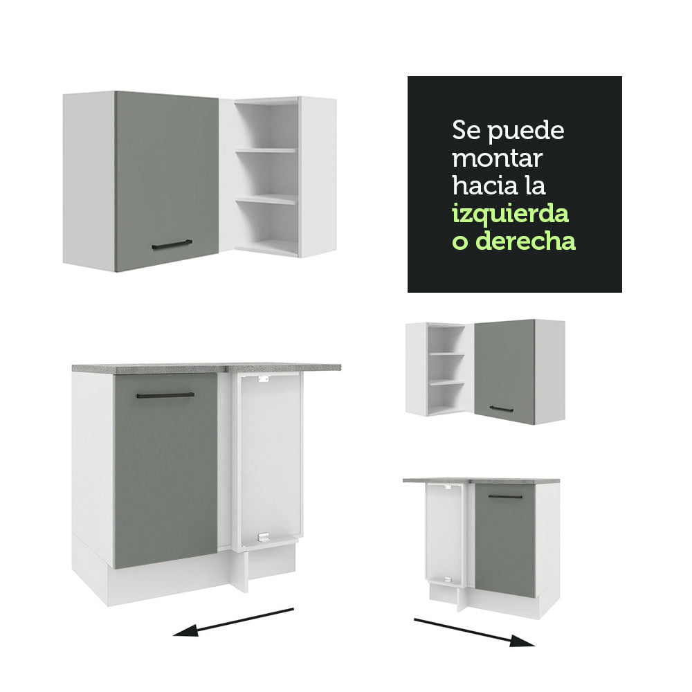 Cocina Integral de Esquina 486cm Blanco/Gris 60cm de Profundidad Agata 01