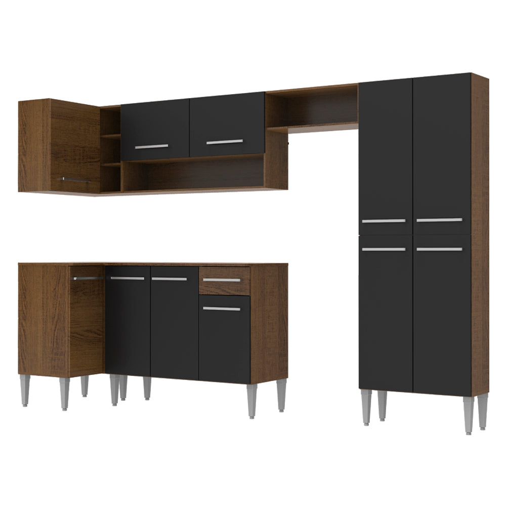 Cocina Integral Esquinera 353cm Marrón/Negro Emilly Sun 01