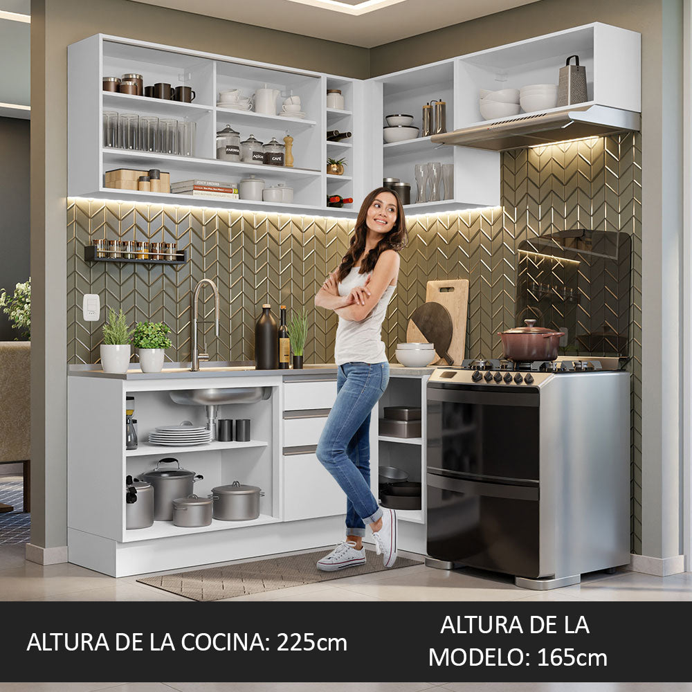 Cocina Integral Esquinera 349cm Blanco Glamy 06