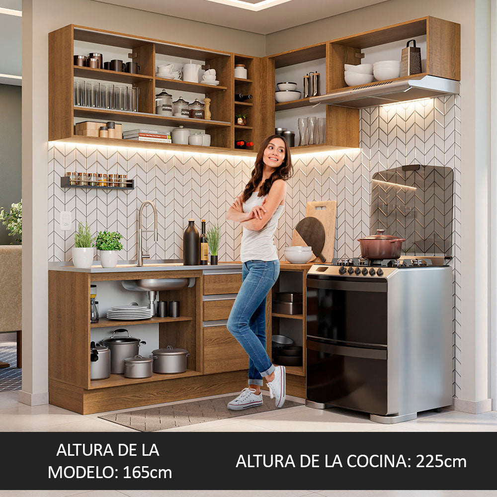 Cocina Integral Esquinera 349cm Marrón Glamy 06