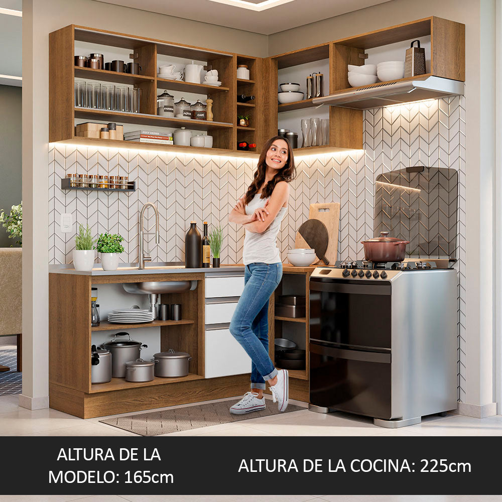 Cocina Integral Esquinera 349cm Marrón/Blanco Glamy 06