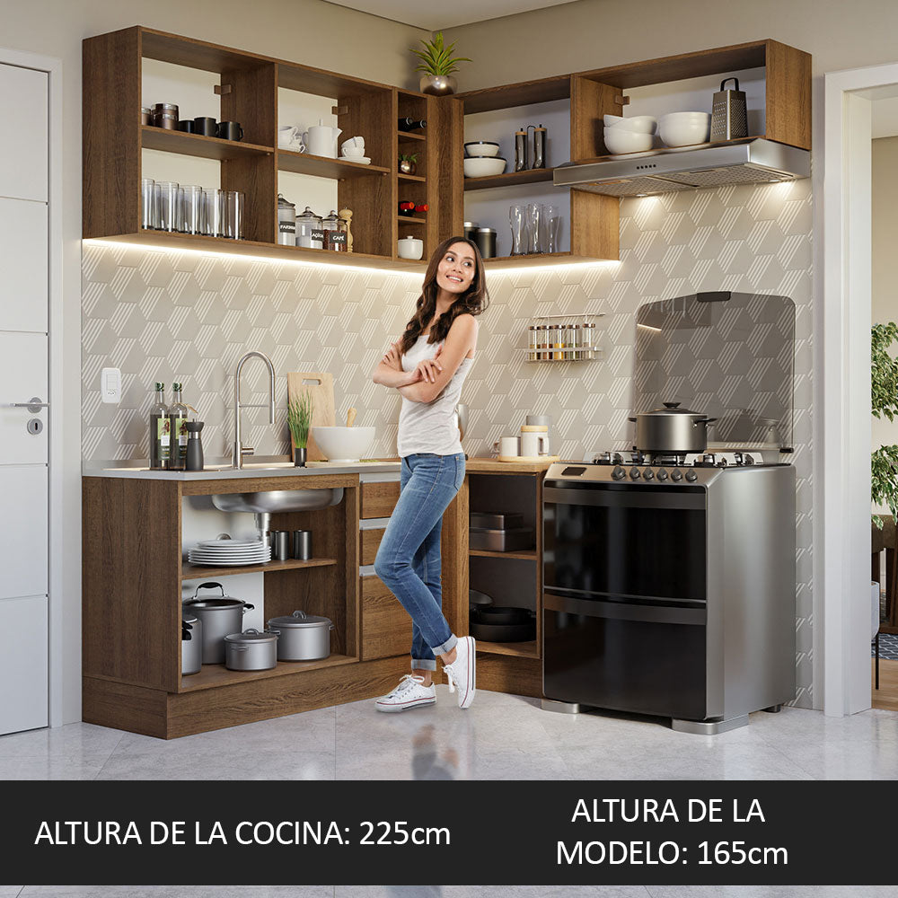Cocina Integral Esquinera 349cm Marrón Glamy 07