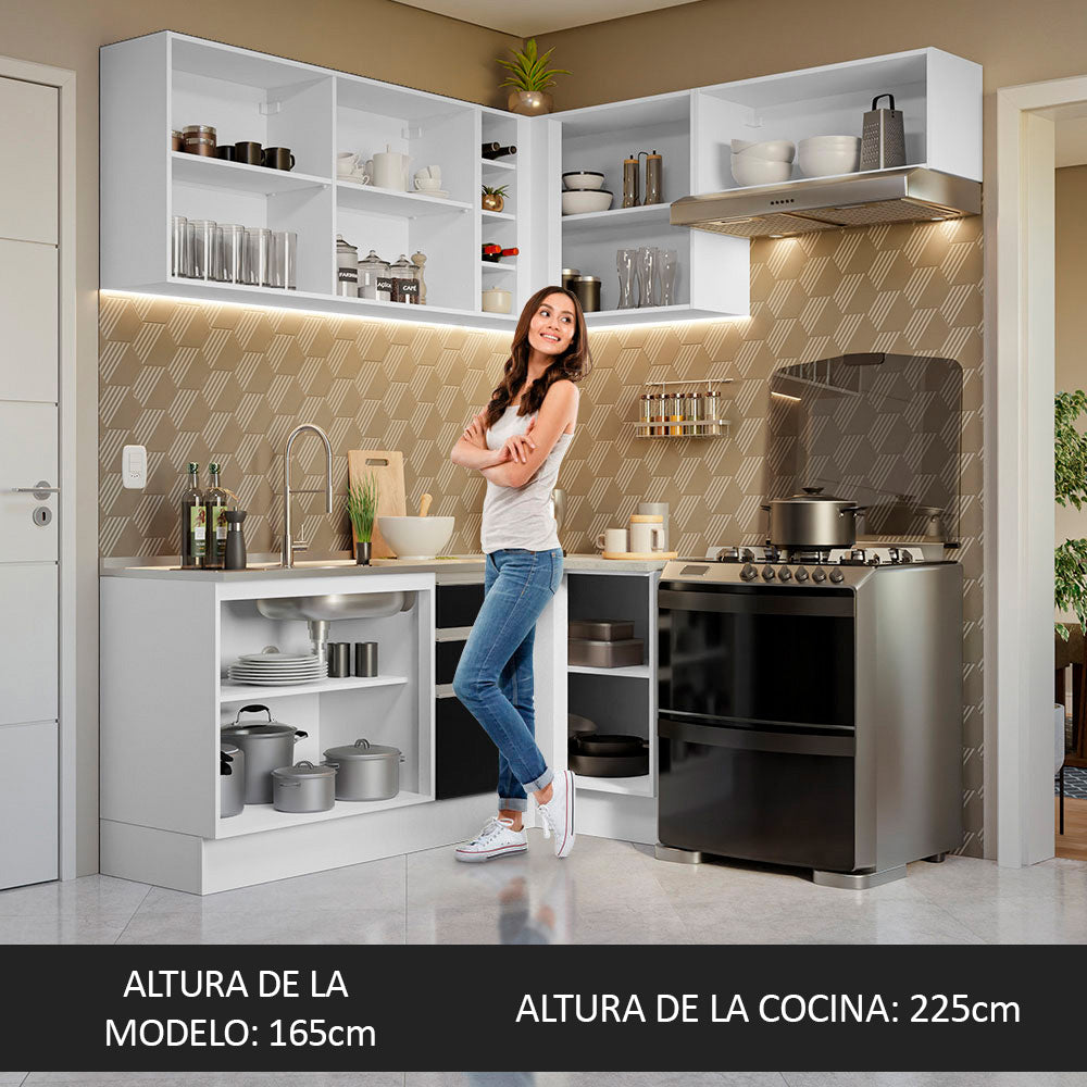 Cocina Integral Esquinera 349cm Blanco/Negro Glamy 07