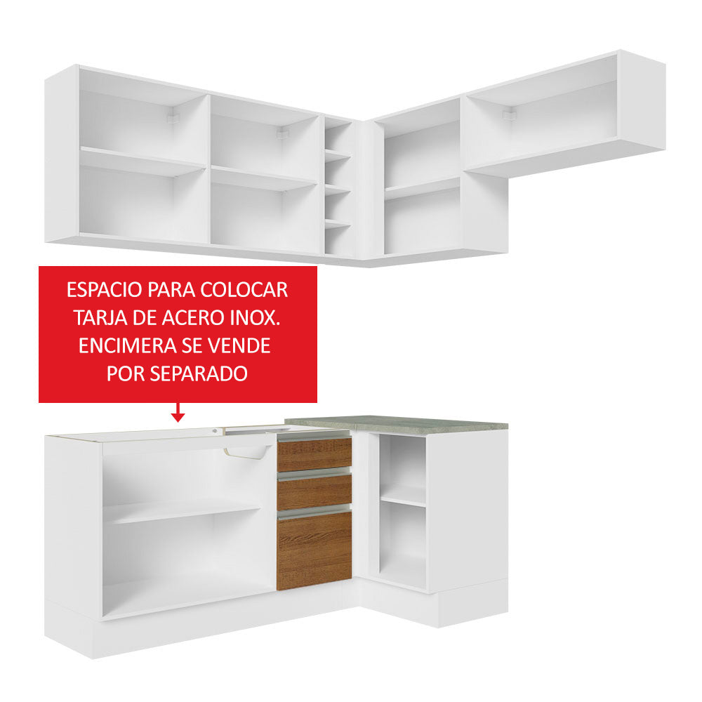 Cocina Integral Esquinera 349cm Blanco/Marrón Glamy 07