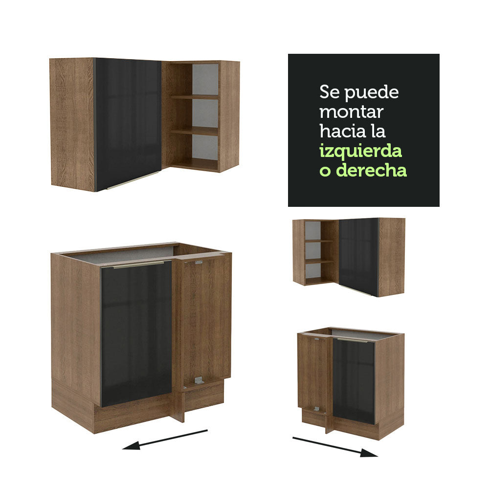 Cocina Integral Esquinera 546cm Marrón/Negro Lux 01