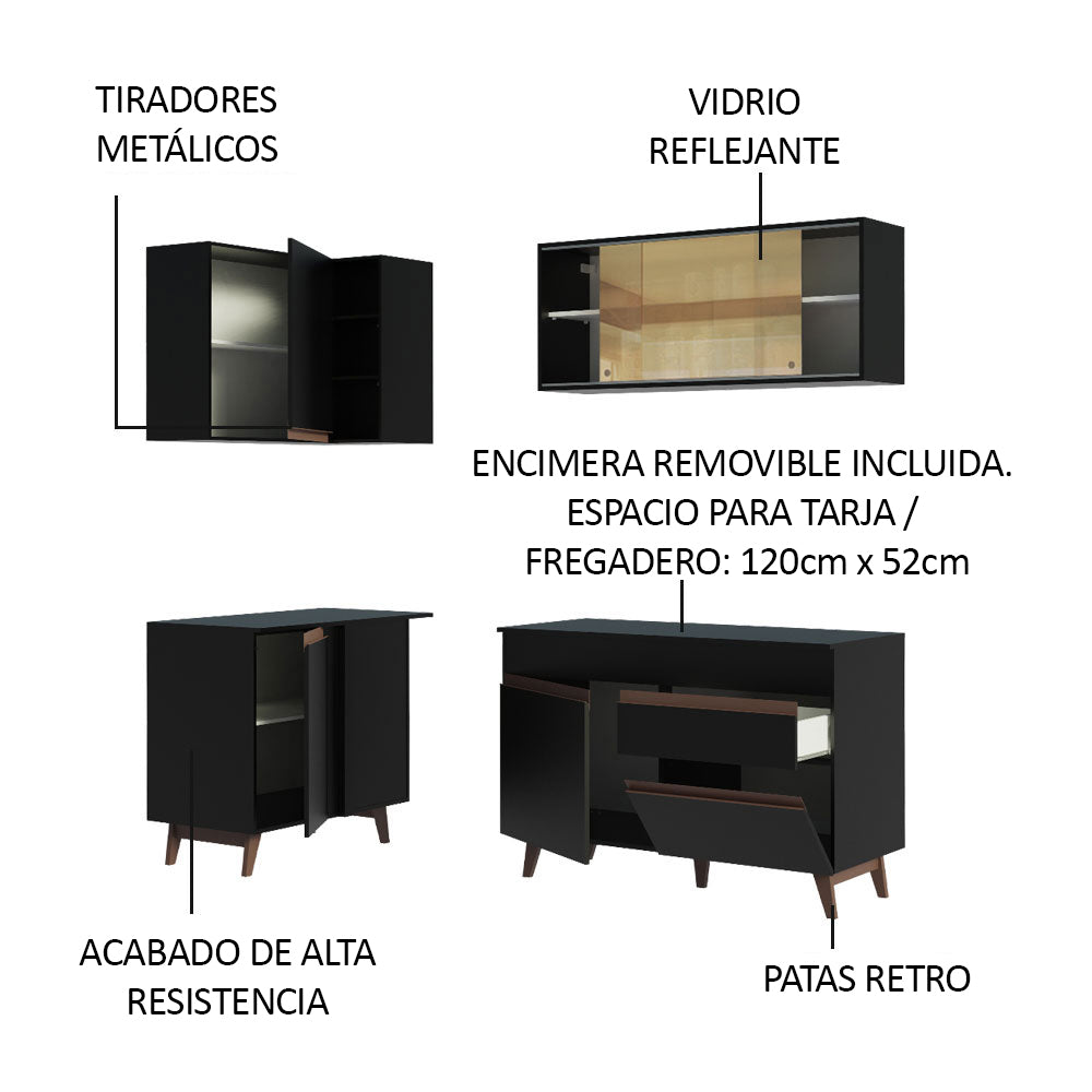 Cocina Integral Esquinera 262cm Negro Reims 01