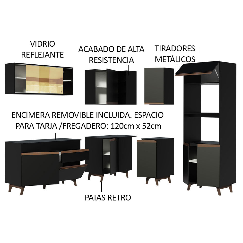 Cocina Integral Esquinera 367cm Negro Reims 01
