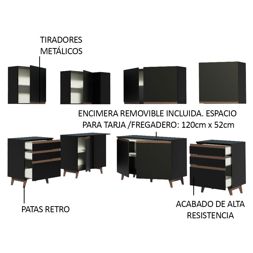 Cocina Integral Esquinera 382cm Reims Negro 02