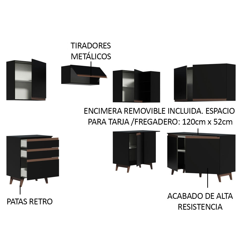 Cocina Integral Esquinera 392cm Reims Negro 01