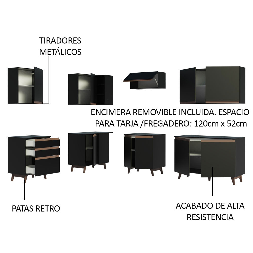Cocina Integral Esquinera 392cm Negro Reims 02