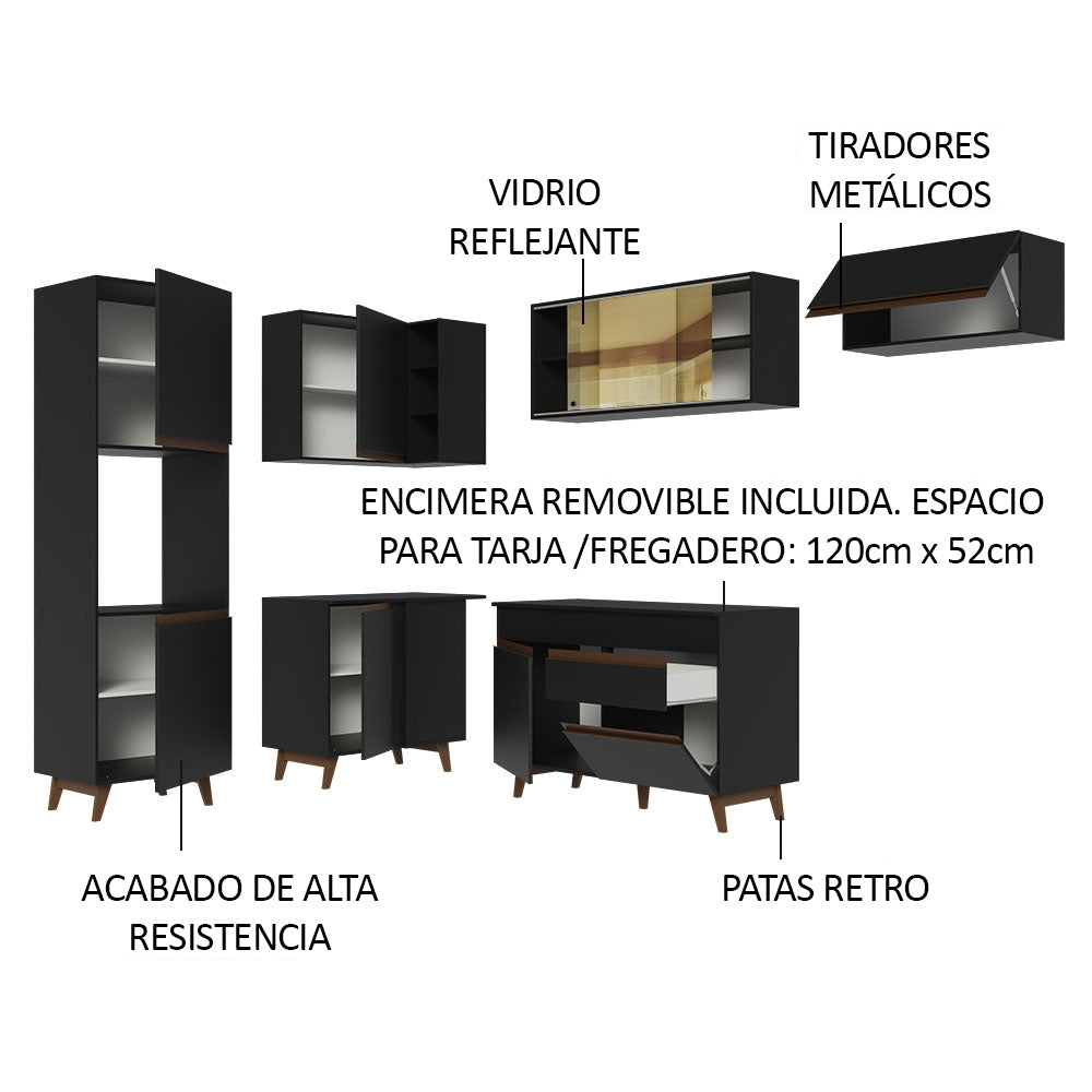 Cocina Integral Esquinera 392cm Negro Reims Madesa 03
