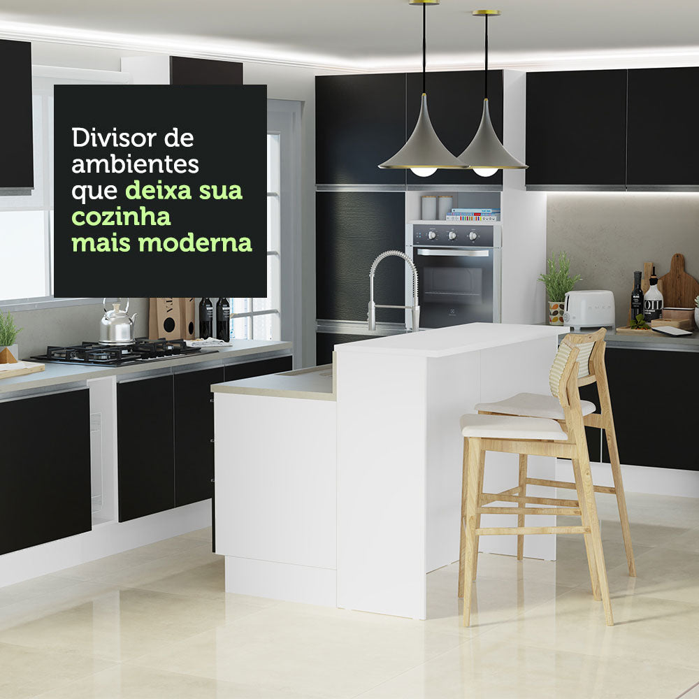 Isla de Cocina 120 cm 2 Puertas 3 Cajones Sin Encimera Blanco/Negro Glamy Madesa