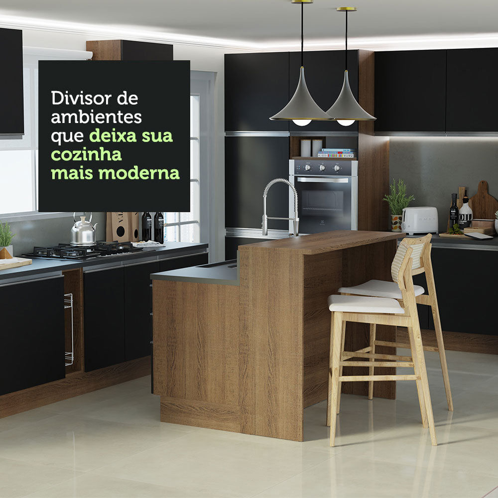 Isla de Cocina 120 cm 2 Puertas 3 Cajones Sin Encimera Marrón/Negro Glamy Madesa