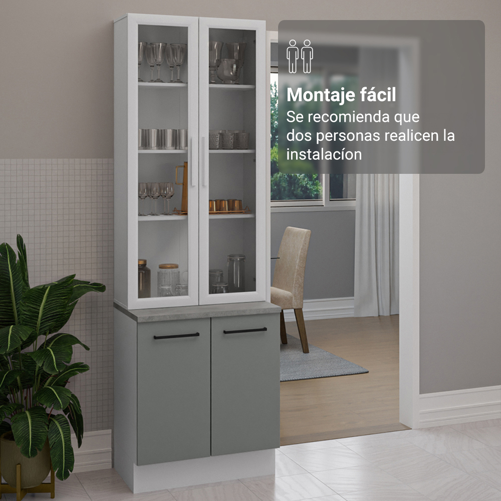 Kit Gabinete Bajo 2 Puertas y Vitrina 70 cm Blanco/Gris Agata Madesa
