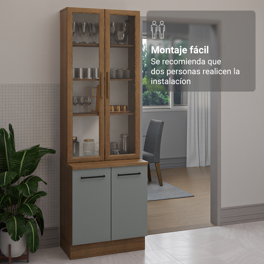 Kit Gabinete Bajo 2 Puertas y Vitrina 70 cm Marrón/Gris Agata Madesa