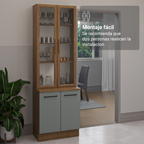 Kit Gabinete Bajo 2 Puertas y Vitrina 70 cm Marrón/Gris Agata Madesa