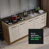 Kit con 2 Muebles de Cocina 3 Cajones y 4 Puertas (Sin Encimera Ni Fregadero) Marrón/Crema Agata 01