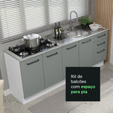 Kit con 2 Muebles de Cocina 3 Cajones y 4 Puertas (Sin Encimera Ni Fregadero) Blanco/Gris Agata 01