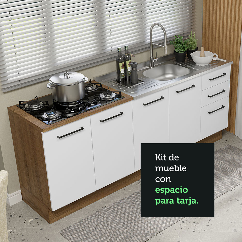 Mueble de Cocina 200cm Con Tarja Agata Marrón/Blanco