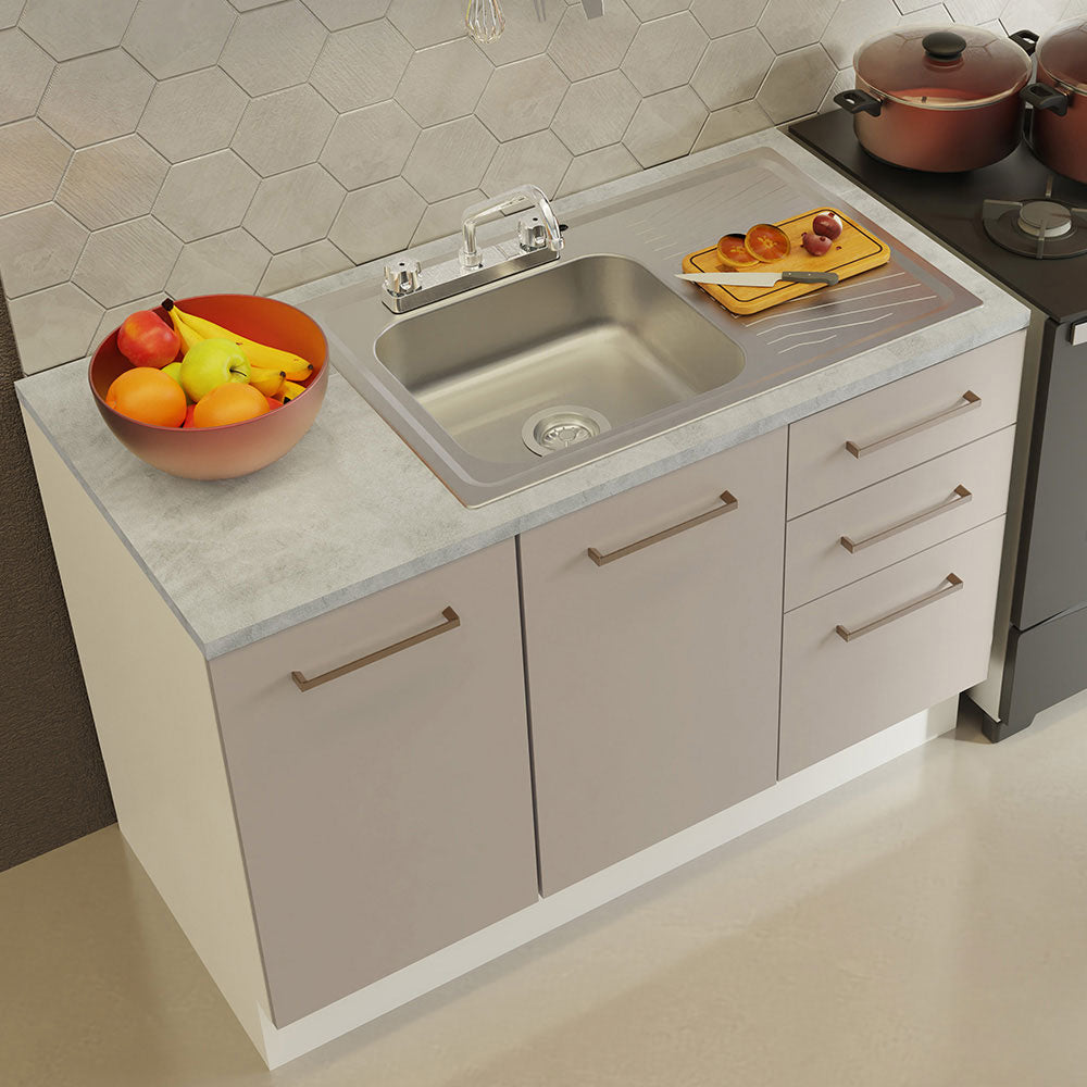 Cocina Compacta 240 cm Con Fregadero y Accesorios de Cocina Blanco/Crema Agata Madesa