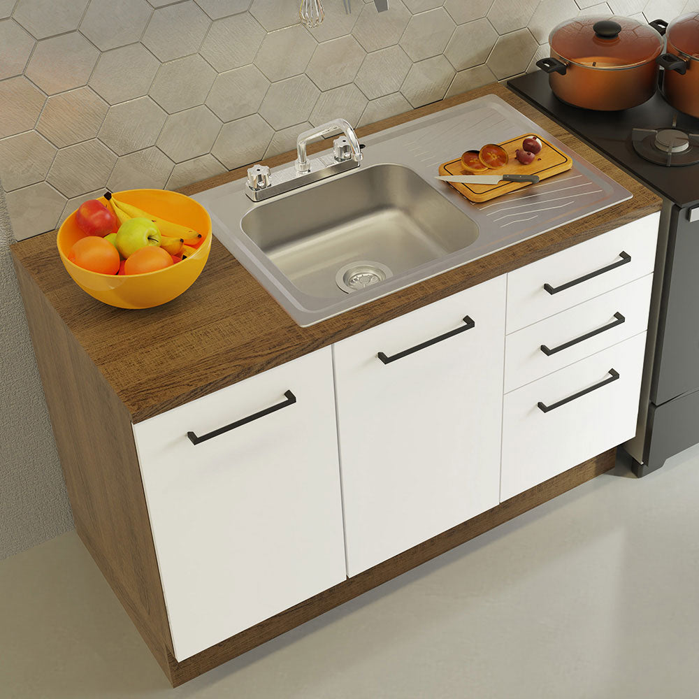 Cocina Integral con Accesorios 240 x 60cm Agata Marrón/Blanco