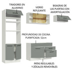 Cocina Integral 270 x 52 cm 7 Puertas 2 Cajones Blanco/Gris Agata Madesa 04