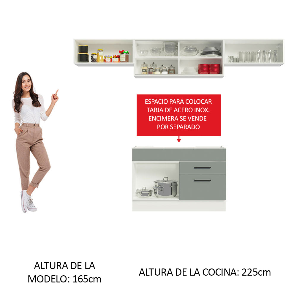 Cocina Integral 280 x 52 cm 5 Puertas 2 Cajones Blanco/Gris Agata Madesa