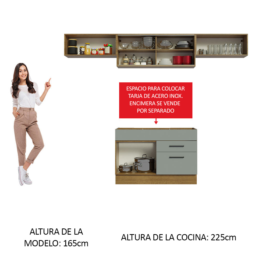 Cocina Integral 280 x 52 cm 5 Puertas 2 Cajones Marrón/Gris Agata Madesa